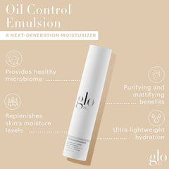 Glo Skin Beauty Oil Control Emulsion jar reveals a lightweight, breathable texture for daily use.