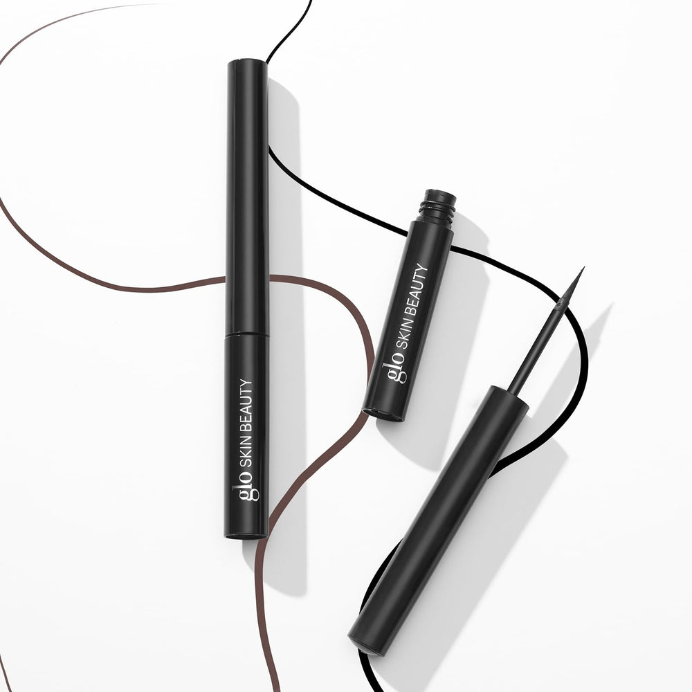 Glo Skin Beauty Precision Liquid Eyeliner Dark Brown upper lash line definition example.