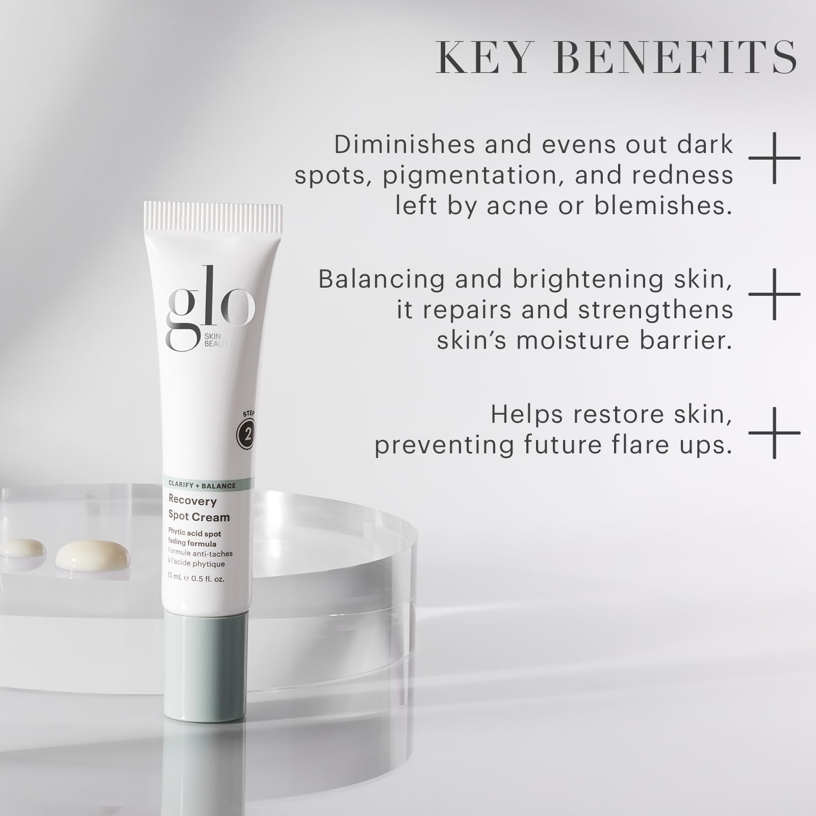 Glo Skin Beauty Recovery Spot Cream packaging shot emphasizes simple bottle design