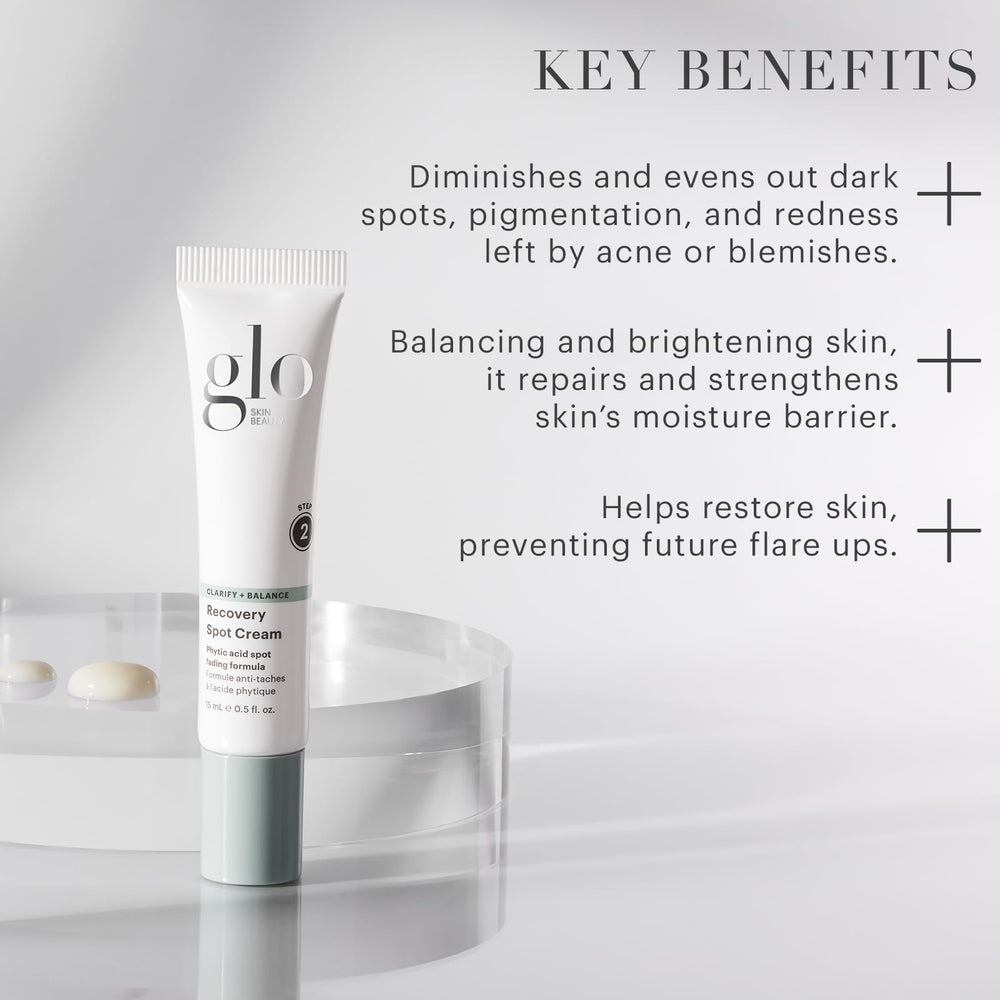 Glo Skin Beauty Recovery Spot Cream packaging shot emphasizes simple bottle design
