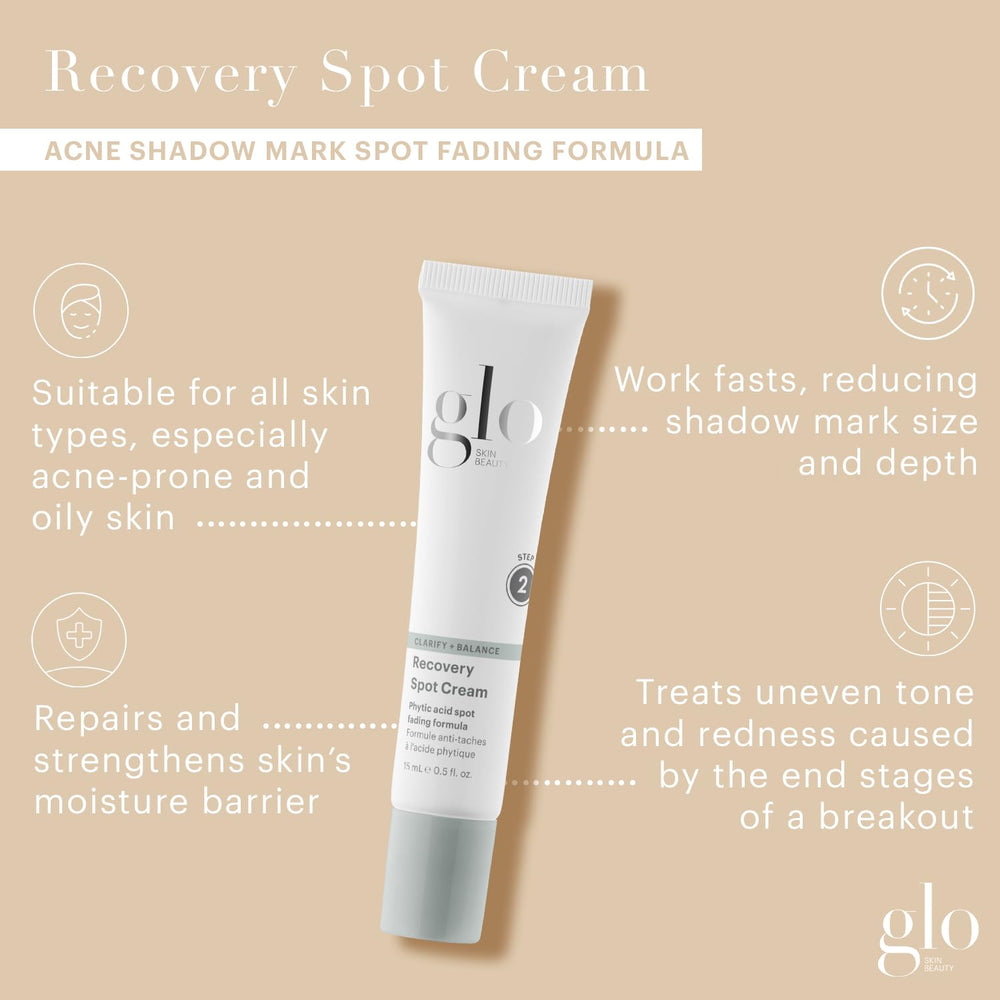 Glo Skin Beauty Recovery Spot Cream texture closeup highlights a creamy, soothing formula