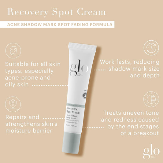 Glo Skin Beauty Recovery Spot Cream texture closeup highlights a creamy, soothing formula