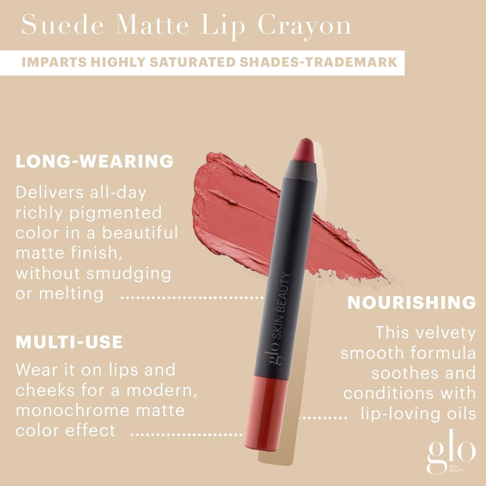 Glo Skin Beauty Suede Matte Lip Crayon rose swatch shows velvety finish.