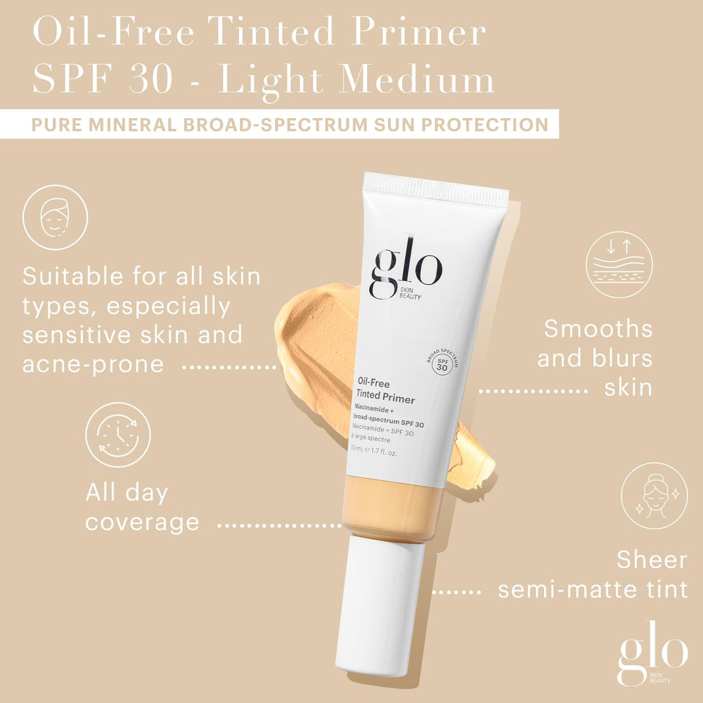Glo Skin Beauty tinted primer swatch in Light Medium showing sheer color and finish.