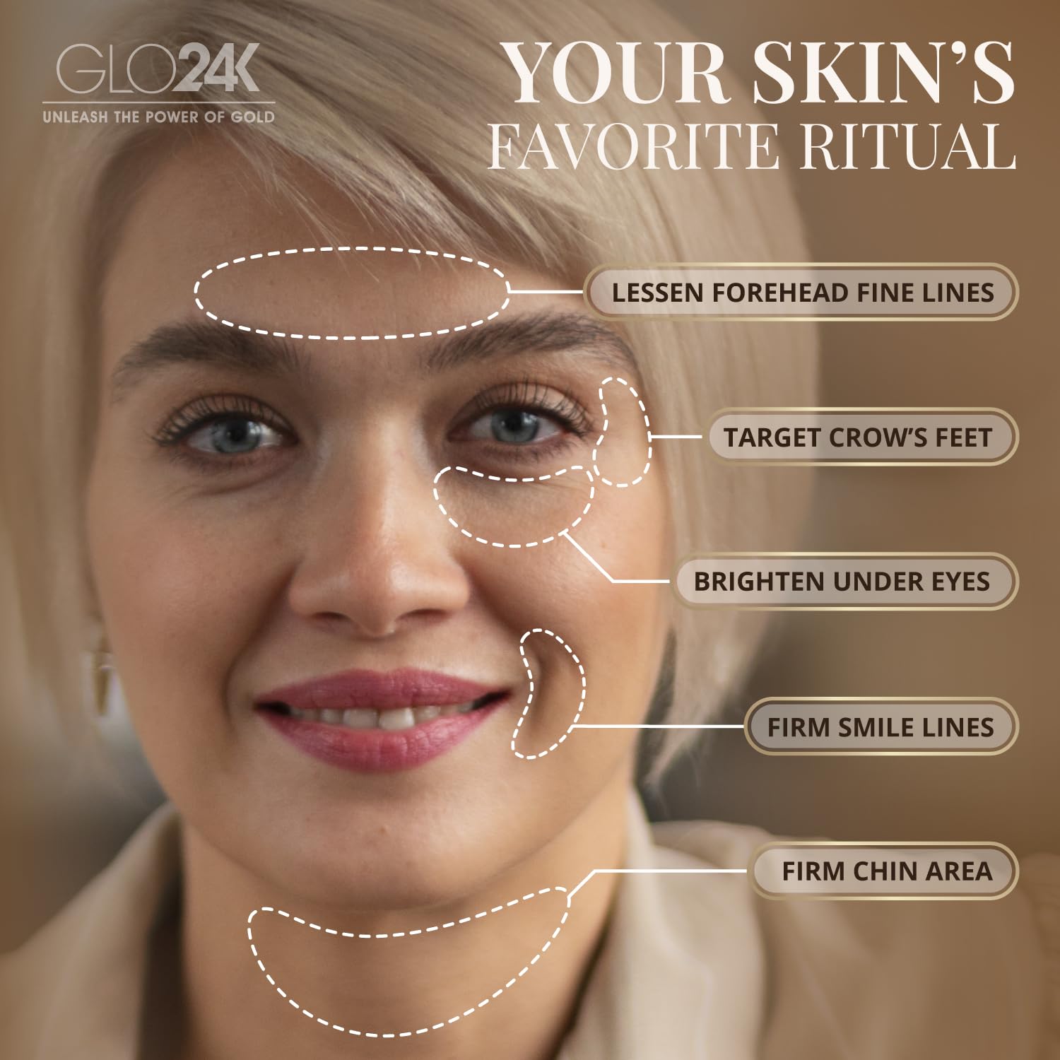 GLO24K 24k gold flakes close-up highlighting luxury skincare.