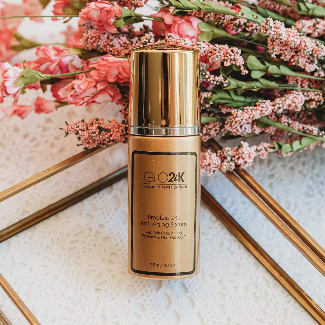 GLO24K at-home routine scene evokes spa-like glow and routine integration.