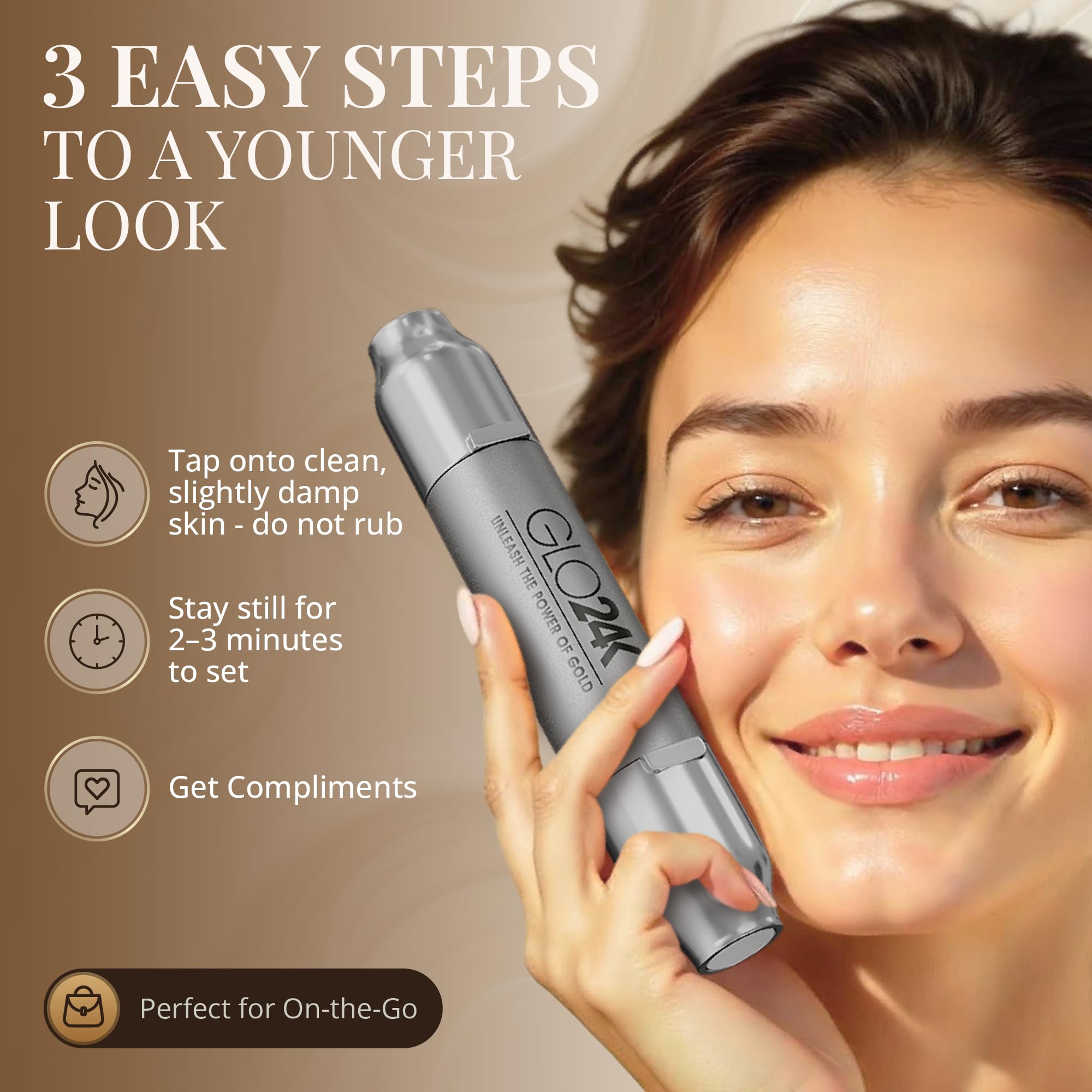 Hyaluronic acid and vitamins in GLO24K boost hydration and skin texture.