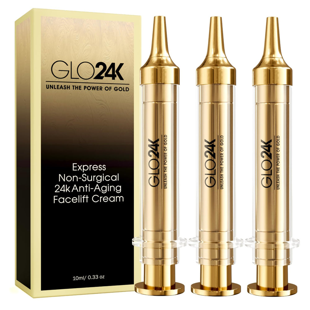 GLO24K Instant Facelift Cream texture with gold particles for hydration and glow