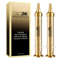 GLO24K Instant Facelift Cream tube ready for quick application.