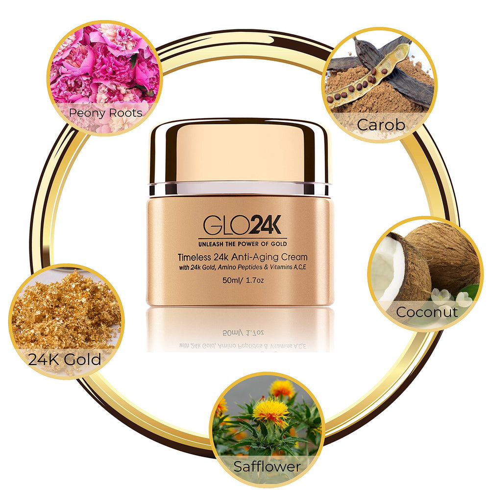 GLO24K Serum bottle with dropper enables precise application.