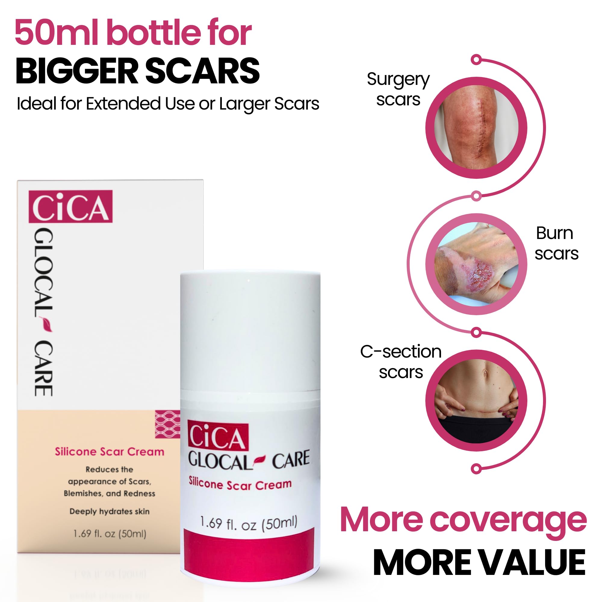 Front view of GlocalCare CICA scar cream 50 ml tube.