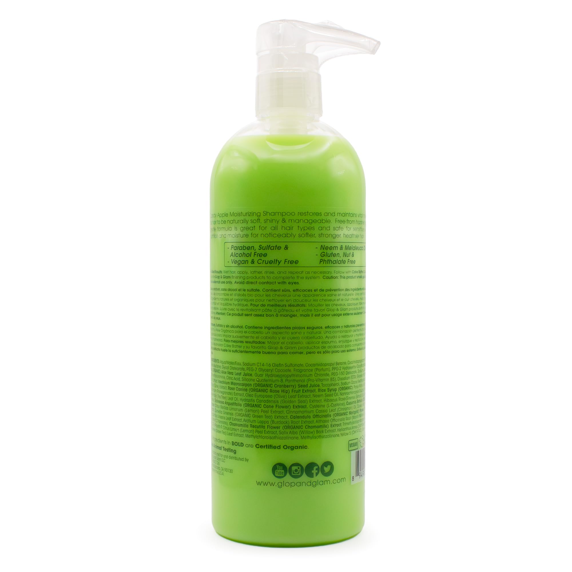 Glop and Glam Candy Apple Shampoo label close-up highlights gentle, tear-free formula.