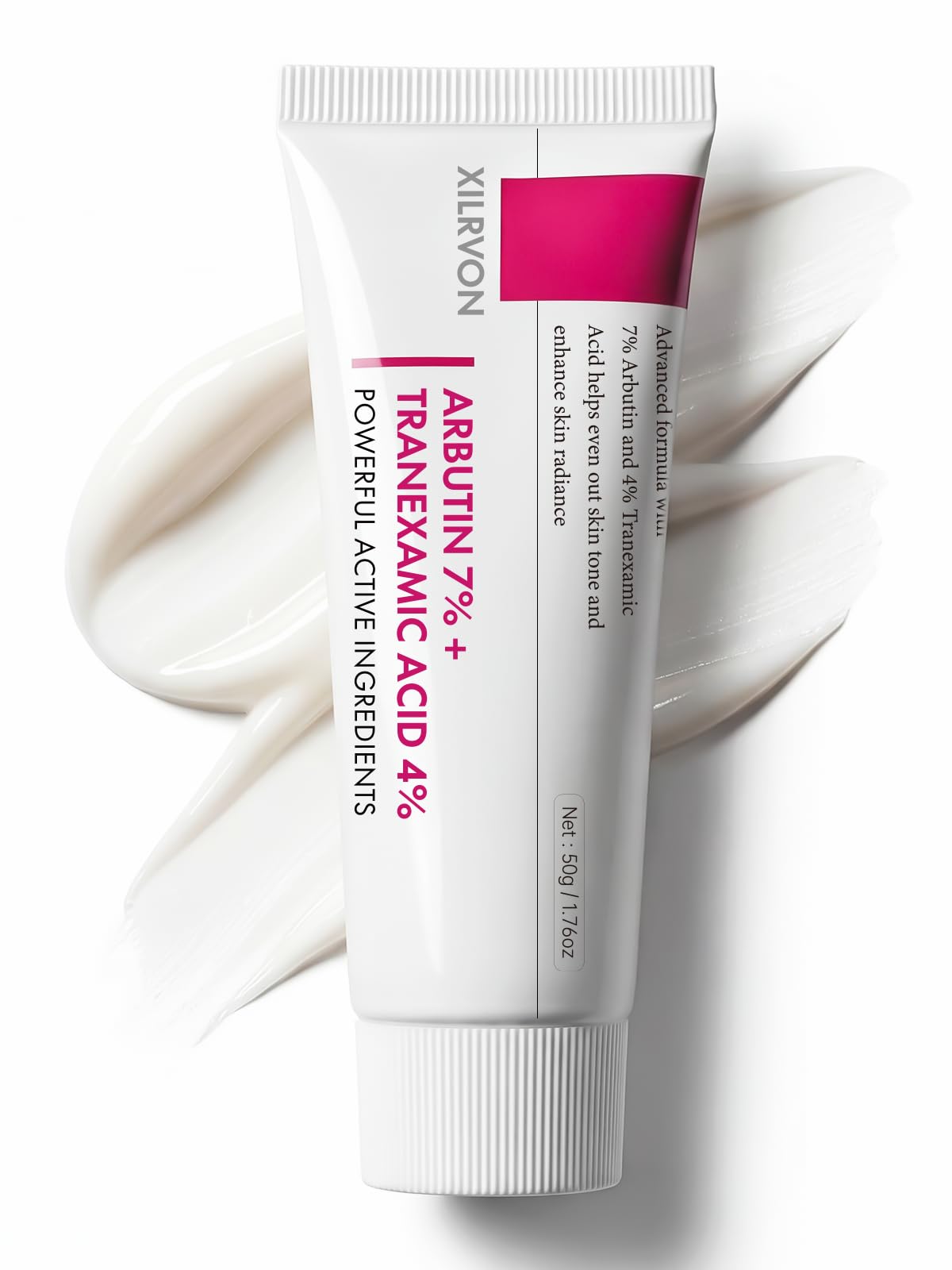 Glopink arbutin txa cream jar close-up highlighting brightening formula for even tone
