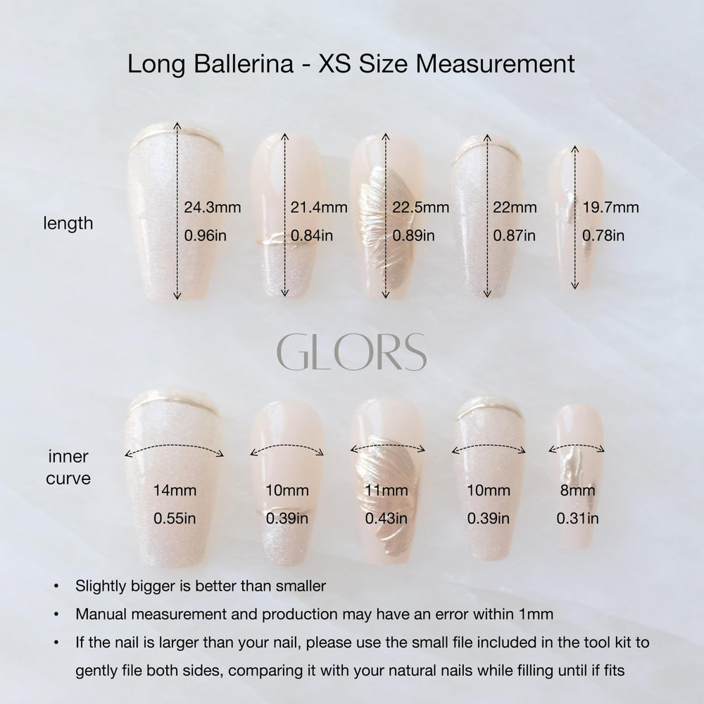 GLORS long ballerina design nails with nude pink base suit every season