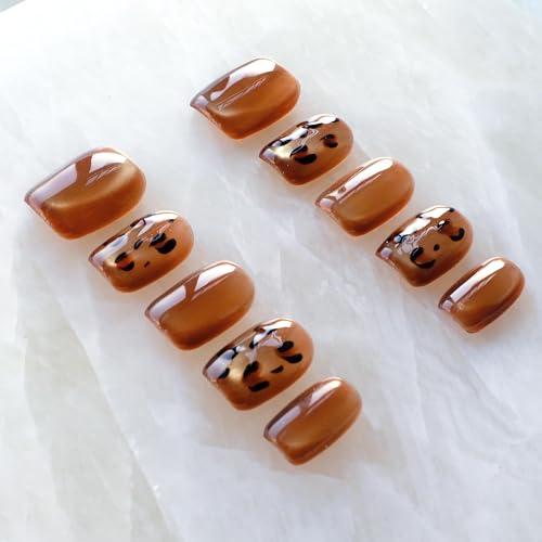 GLORS metallic brown nails with dark leopard spots for fall winter elegance