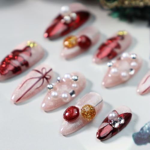 GLORS nails feature pearl embellishments and glitter for holiday glamour and sparkle.