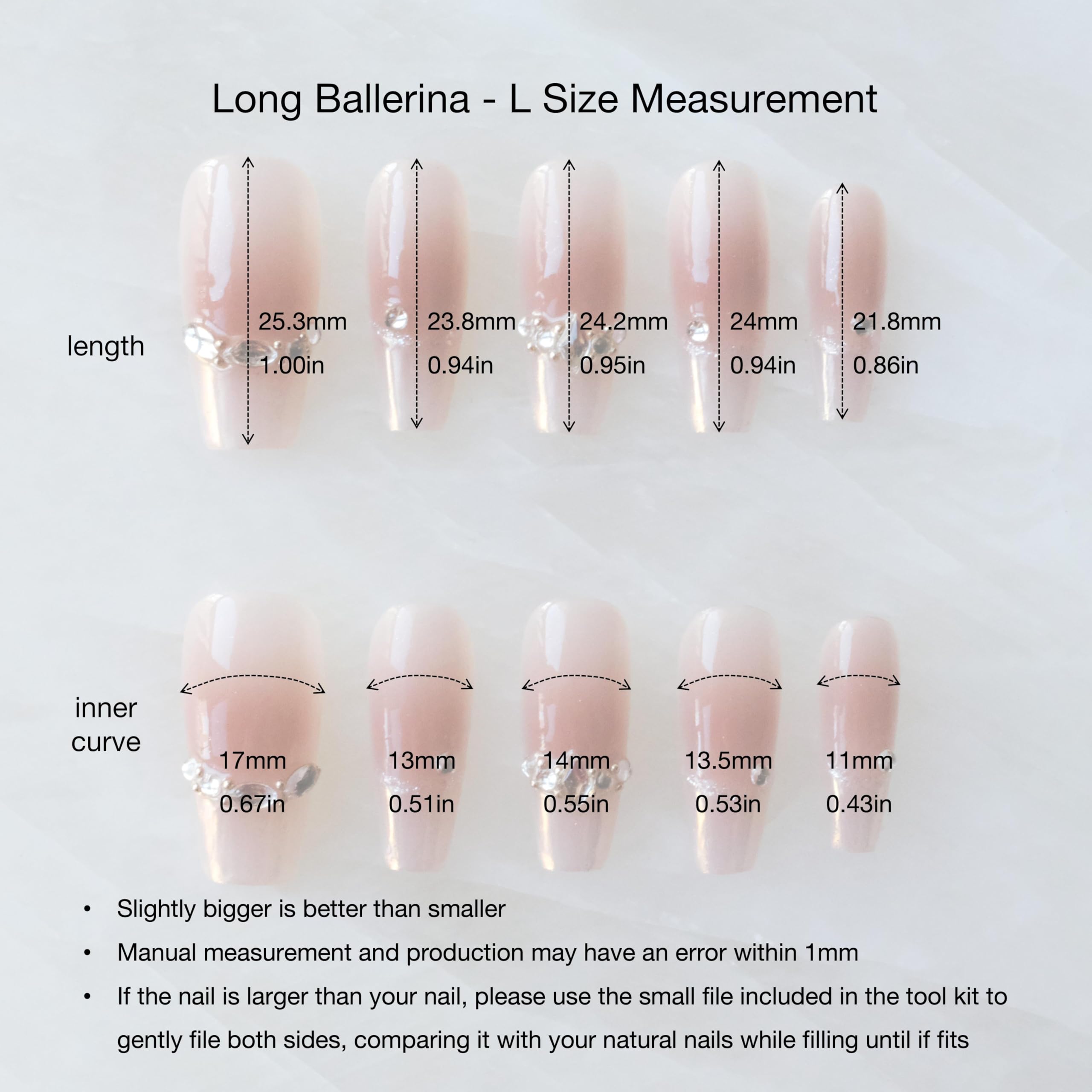 GLORS long ballerina shape nails enhance length while keeping comfort.