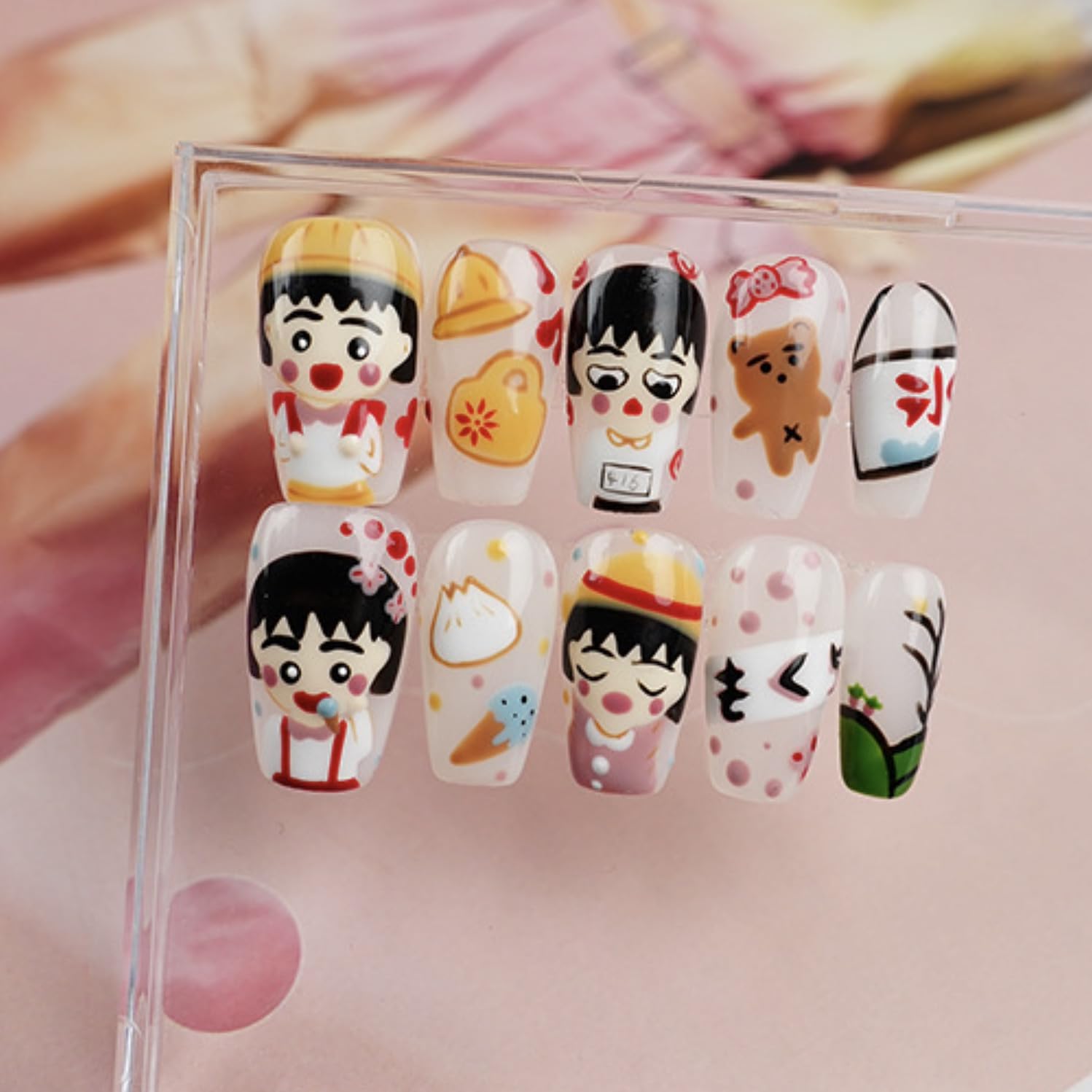 GLORS hand-painted cartoon girl nail art tips ready for quick, damage-free application