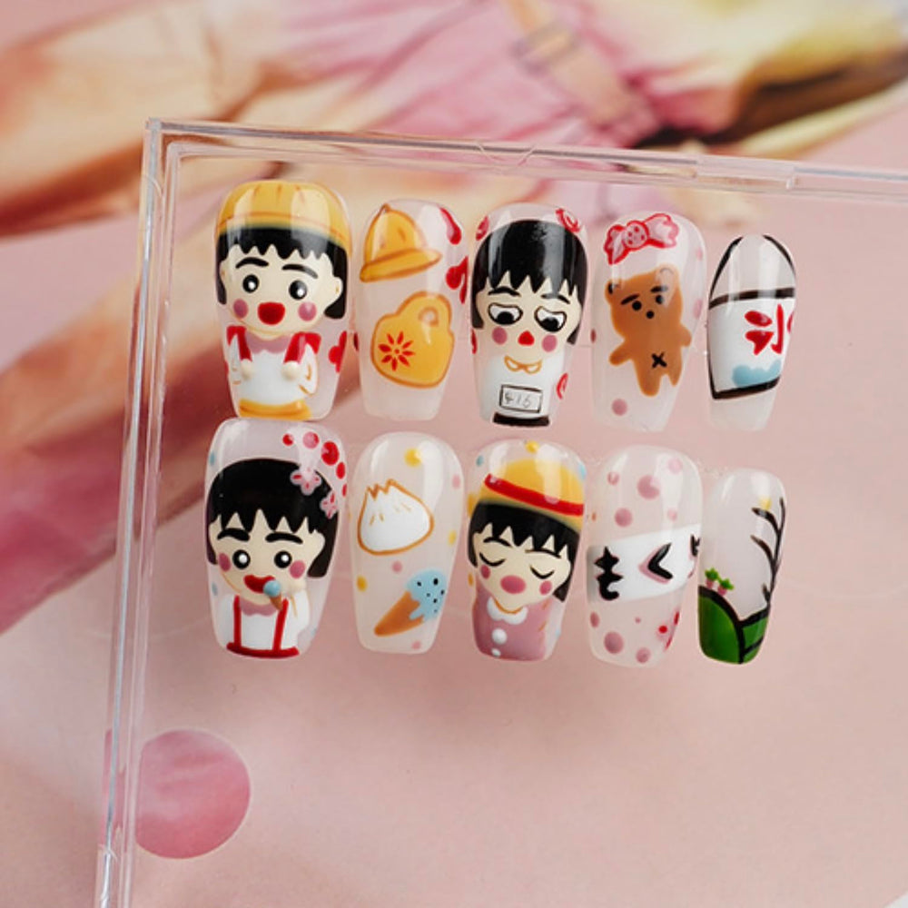 GLORS hand-painted cartoon girl nail art tips ready for quick, damage-free application