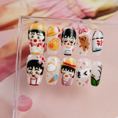 GLORS hand-painted cartoon girl nail art tips ready for quick, damage-free application