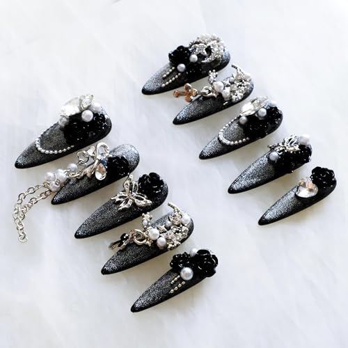 GLORS nails with crystal rhinestones catch light for brilliance.