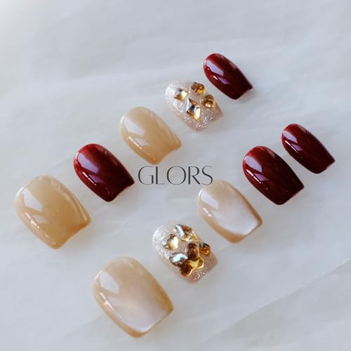GLORS Burgundy Moonlight Cat-Eye nails on hand for an elegant look