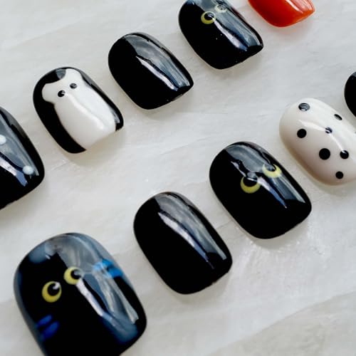 GLORS Purely Handmade nails kawaii black short square application kit with tabs