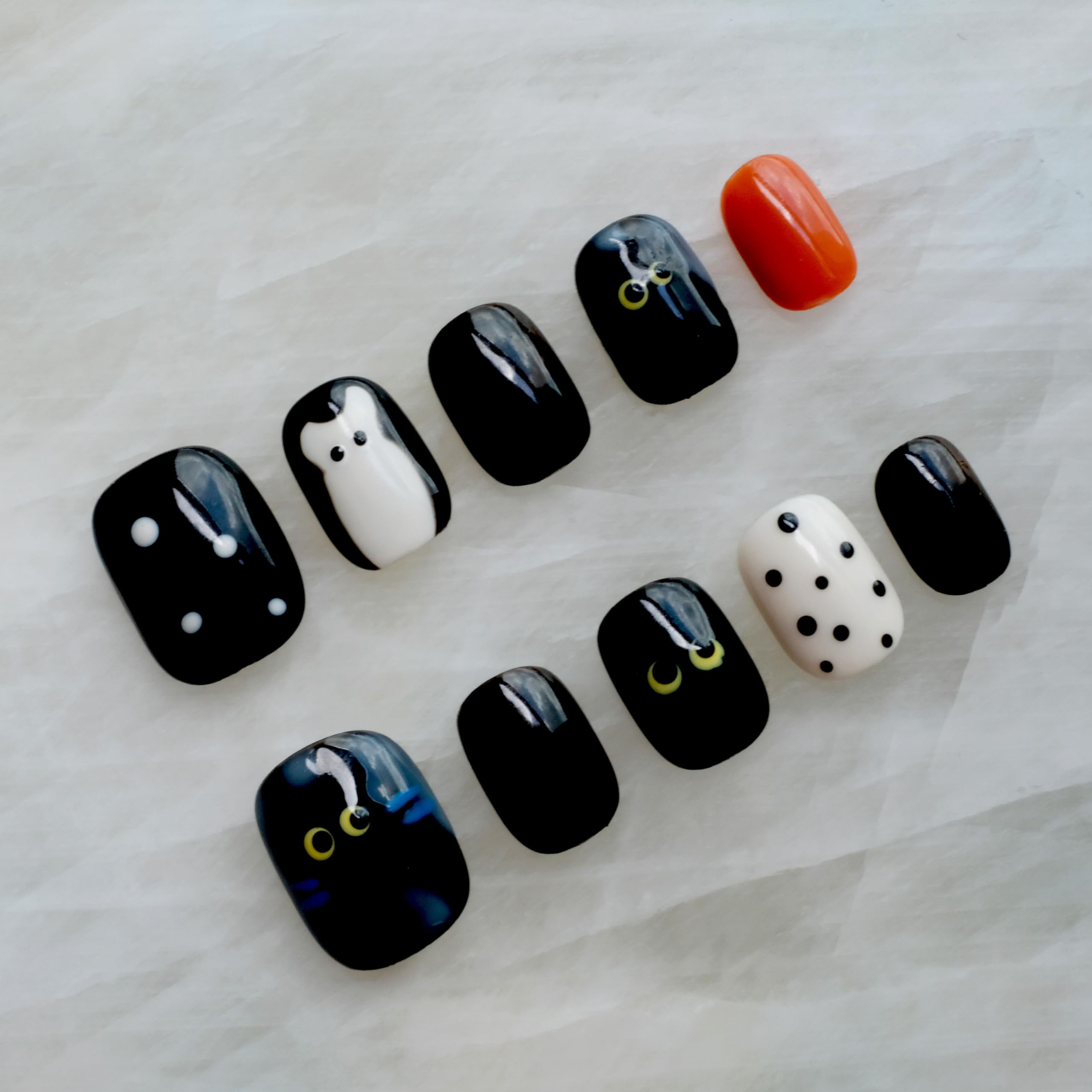 GLORS Purely Handmade nails kawaii black short square with outfits for versatile styling