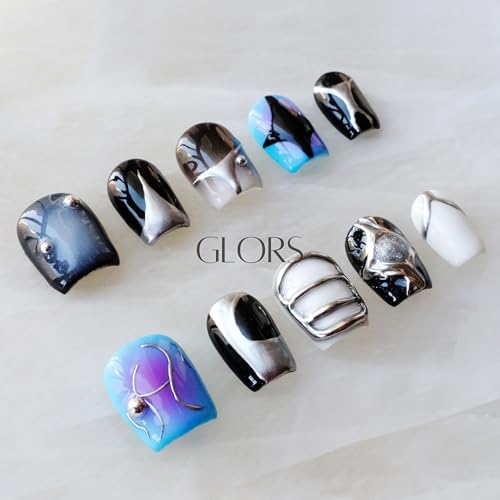 GLORS metallic cyberpunk short square nails, compact daily wear finish