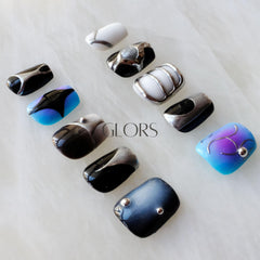 GLORS salon-grade press-ons with AI cyberpunk metallic nails for versatile occasions