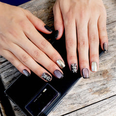 GLORS Purely Handmade nails with purple gold bunny cat-eye, front view for chic daily wear