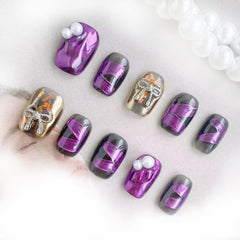 GLORS Purely Handmade press on nails in purple mirror powder for daily chic style and easy application.