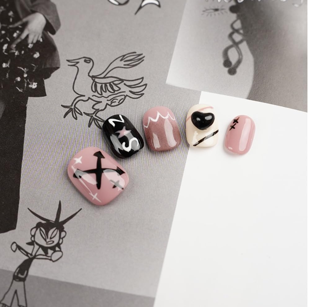 GLORS short-square nail sticker collection in black-pink for versatile DIY nail art.