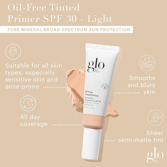 Glo Skin Beauty Oil-Free Tinted Primer SPF 30 Light swatches on skin show sheer color