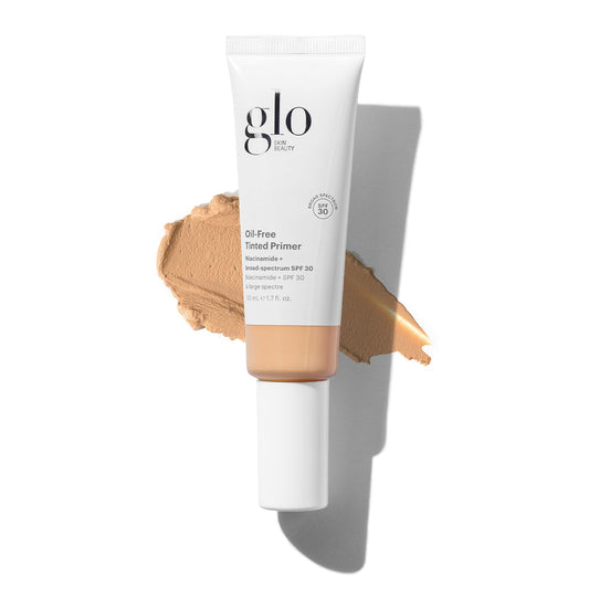 Glo Skin Beauty oil-free tinted primer bottle with SPF 30 for daily protection