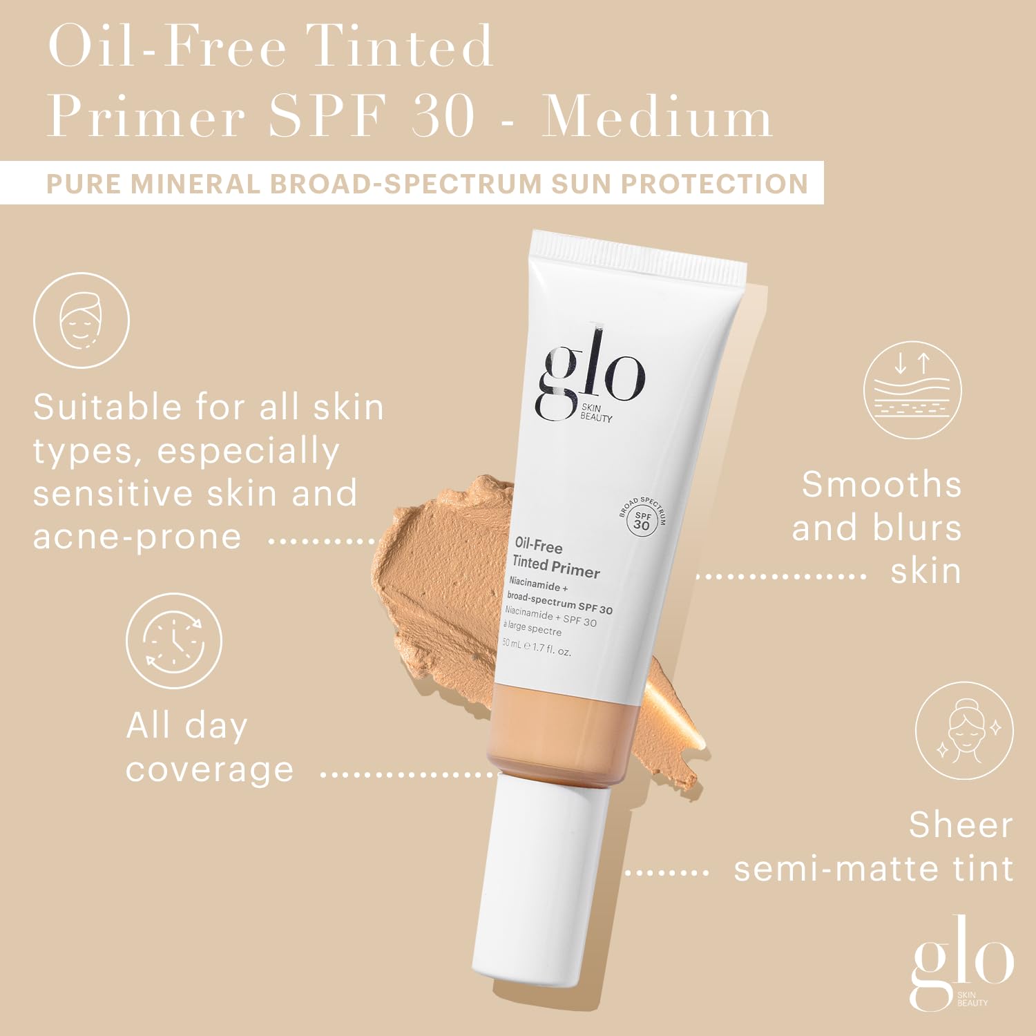 Glo Skin Beauty tinted primer swatch in Medium shade for skin tone match