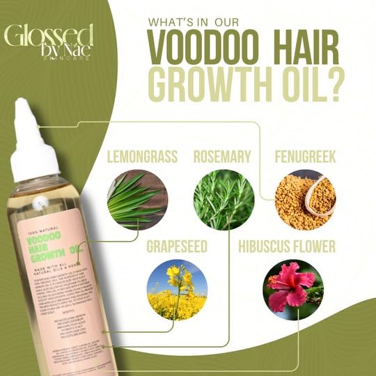 Glossed by Nae Voodoo Hair Growth Oil dropper applied to scalp for nourishment.