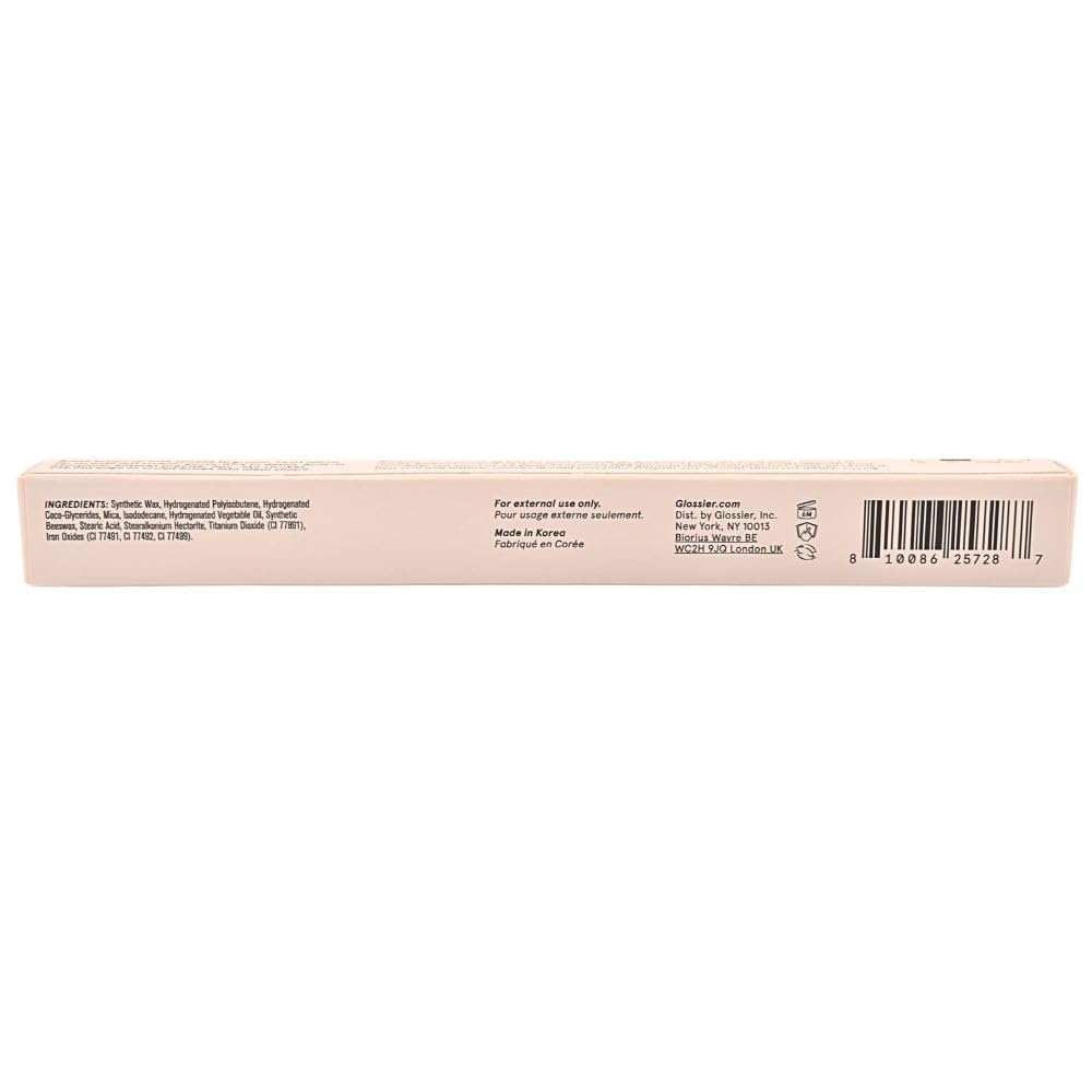 Glossier Boy Brow Arch 2-in-1 pencil in Cool Brown, applied to lift and hold brows.