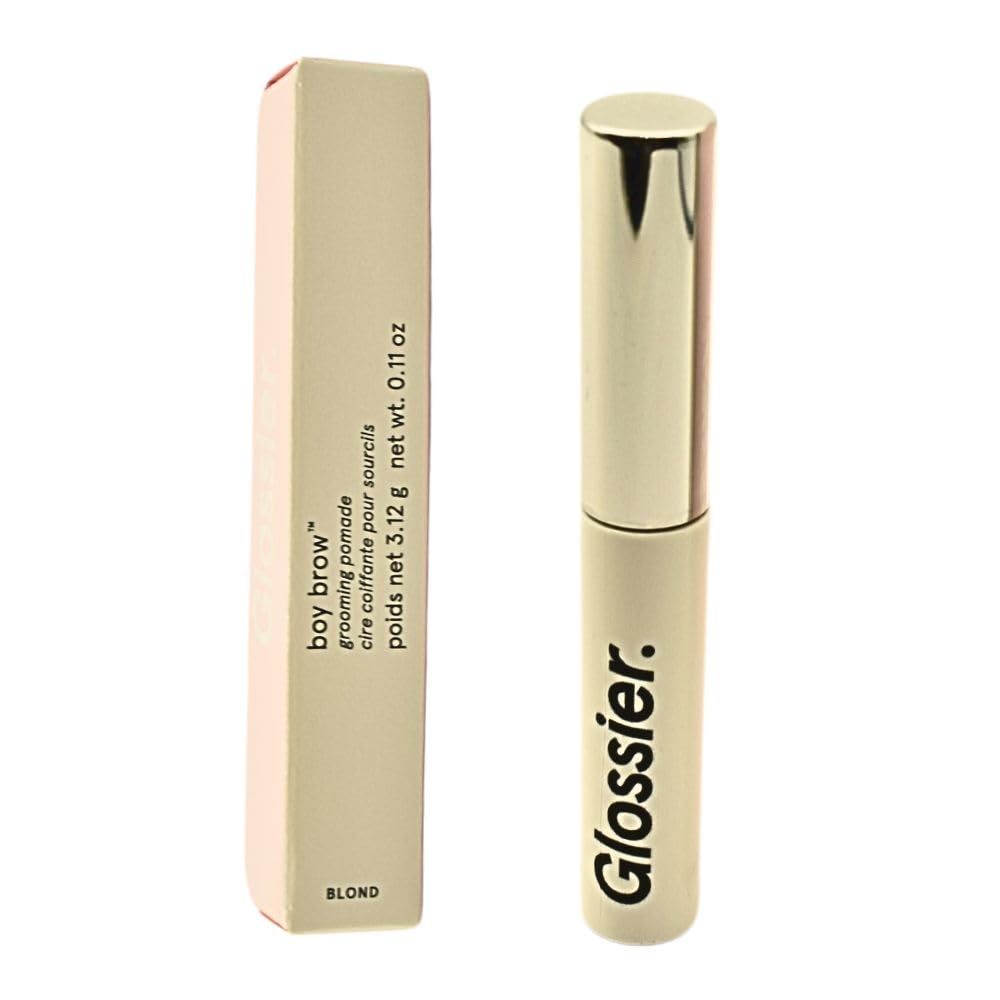 Glossier Boy Brow Blond tube and brush for quick, natural grooming.
