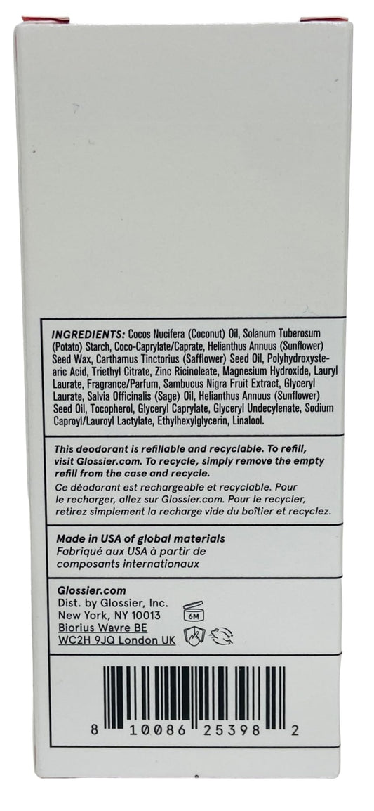 Glossier deodorant application shows smooth glide for comfortable wear.