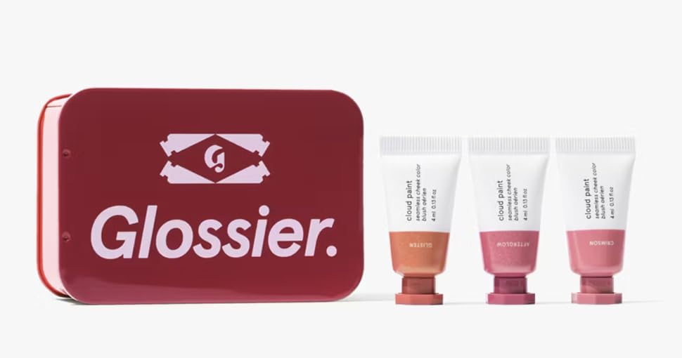Glossier Mini Cloud Paint Crimson swatch on skin for a rosy glow