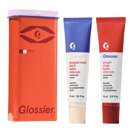 Glossier Sugar and Spice Ginger Snap tin offers cozy lip care for dry lips.