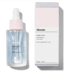 Glossier Super Pure bottle showing niacinamide and zinc serum for balanced skin