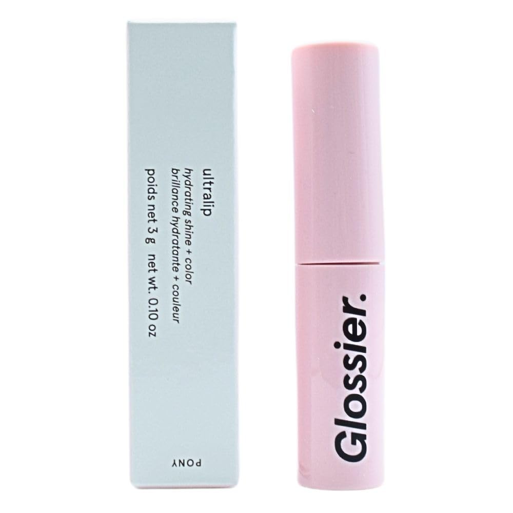 Glossier Ultralip Pony swatch shows rosy taupe shade and buildable depth for versatile looks.