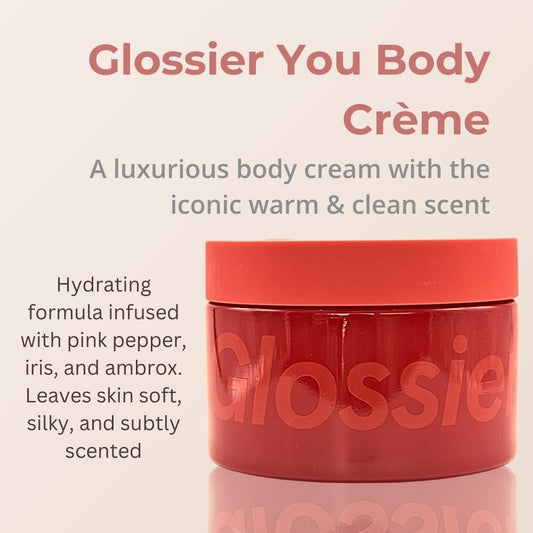 Glossier You Creme De You 215 ml jar lid closeup shows creamy texture.