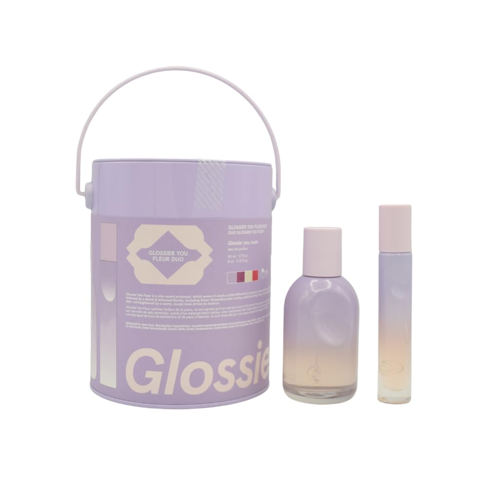 Glossier You Fleur Duo bottle with thumbprint indent, tactile design ideal for gifting.
