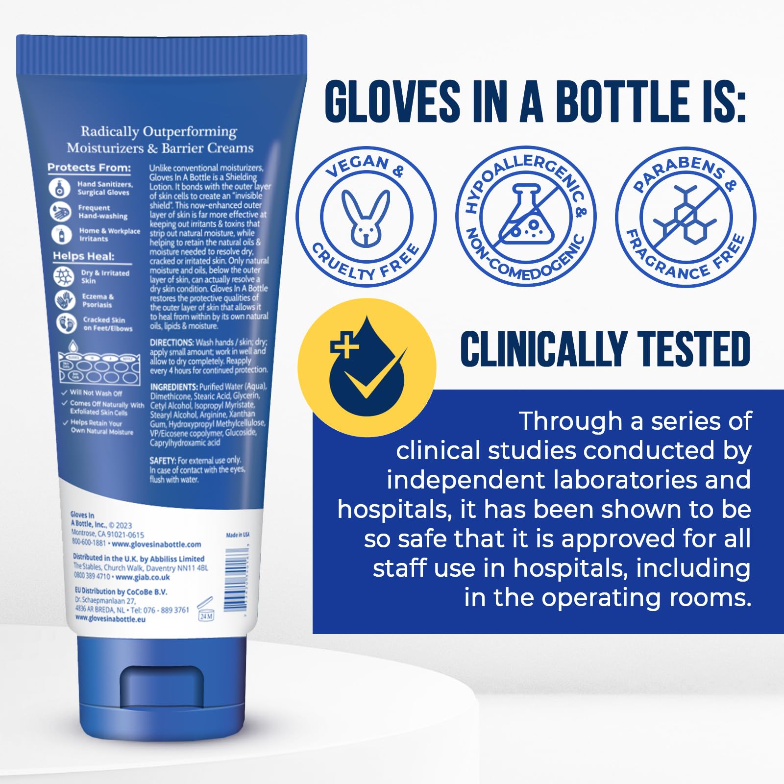 Gloves in a Bottle Shielding Lotion close-up on dry hands with hydration boost.