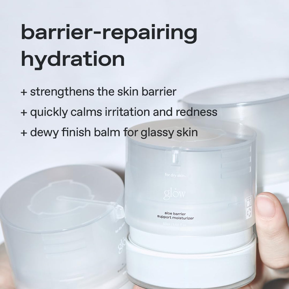 Glow Aloe Barrier Moisturizer cream texture showing lightweight, non-greasy hydration for daily use