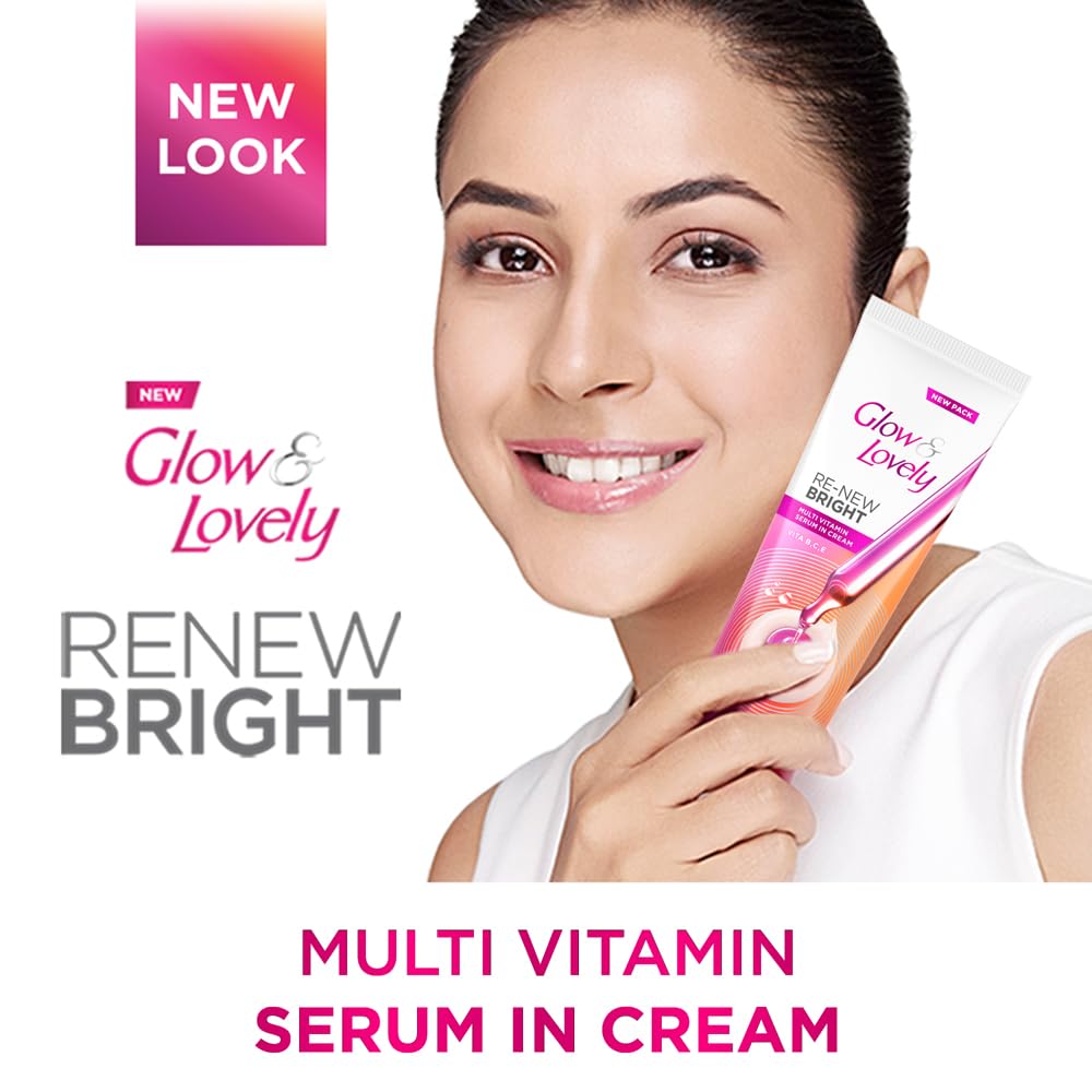 Glow & Lovely hand-application image illustrates easy face and neck spread.
