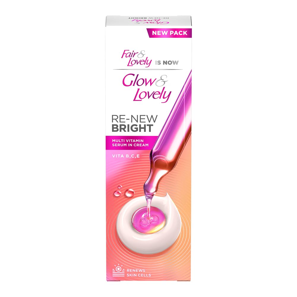 Glow & Lovely packaging highlights daily hydration for sensitive skin.